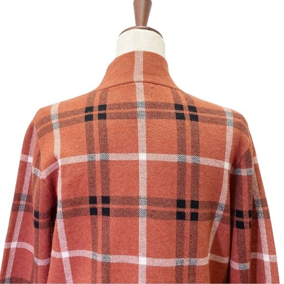 Joie Plaid Shacket Soft Knit Full Zip Sweater Jacket Rust Black White Size Large - Picture 10 of 13